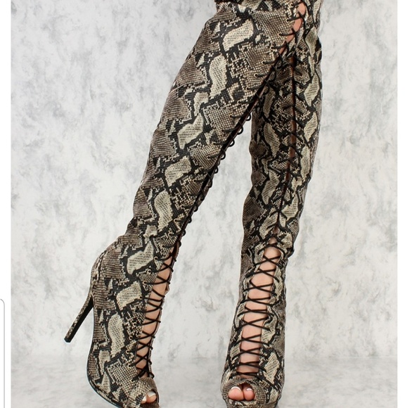 EGO Shoes - Ego OfficialAnimal Print Thigh High Peep Toe boots
